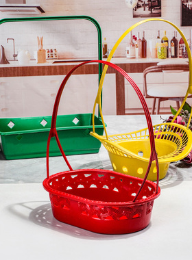 大号圆形花篮纯色加厚PP塑料镂空手提篮简约清明插花装饰小号篮子