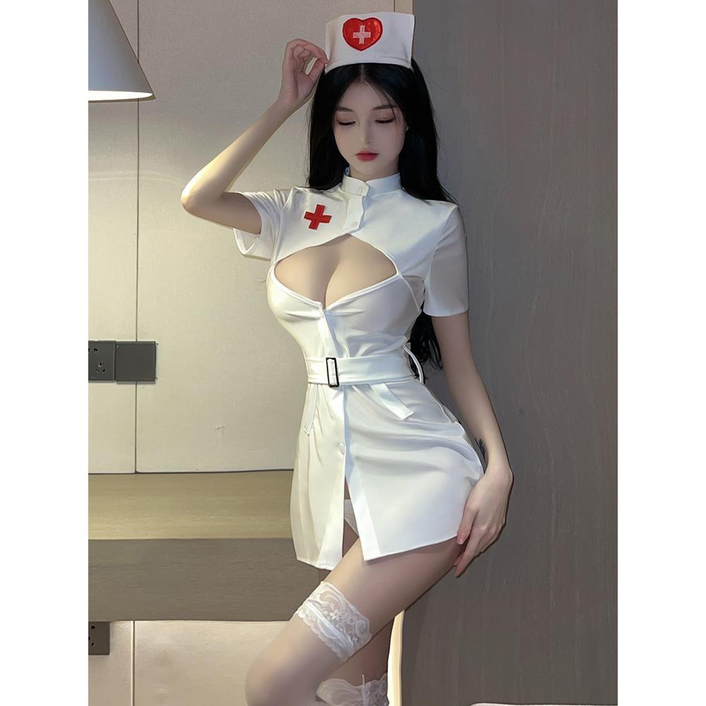 情趣女仆直播护士cosplay制服少女变装可爱白色主播镂空低胸热舞
