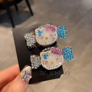 可爱hellokitty满钻发夹女刘海碎发整理夹子头饰边夹少女kt鸭嘴夹
