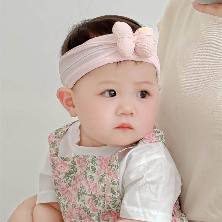 婴儿发带帽夏季薄款空顶帽宝宝护囟门胎帽女宝洋气蝴蝶结头带发饰