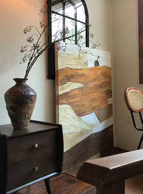 墨山造画 侘寂客厅玄关原创手绘立体肌理油画小众餐厅装饰画橙色