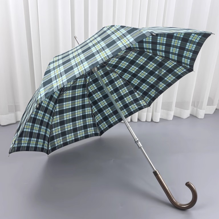 英国绅士蓝格子加固钢骨实木手柄手动纳米速干抗风男女长柄晴雨伞