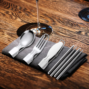 户外野餐具旅行便携折叠304不锈钢刀具叉子勺子筷子套装露营厨具