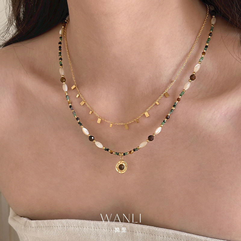 彩色天然石米珠吊坠项链颈链女高级夏天配裙子不掉色2026新款爆款