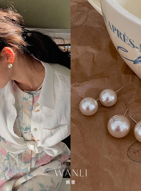 挽里fever博主同款珍珠耳钉女925银耳针气质复古耳环施家灯泡耳饰