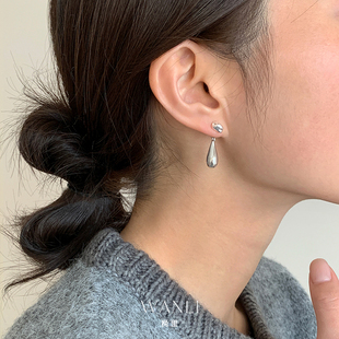 挽里银豆豆水滴后挂耳钉女极简设计高级大气耳饰简约日常耳环新款