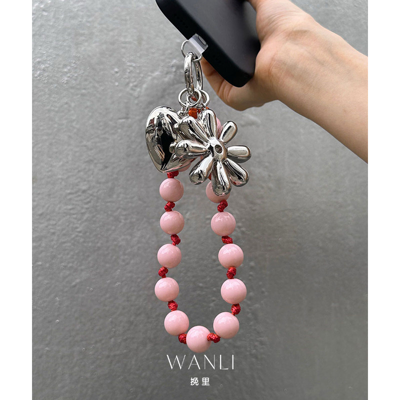 挽里粉珠挂链手机包包挂件高级感轻奢小众精致钥匙扣挂饰气质大气