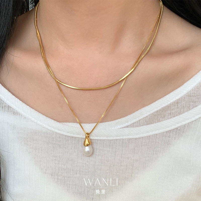 挽里珍珠双层项链配饰女款蛇骨链高级感日常百搭配裙子轻奢不掉色