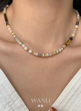 天然石串珠项链法式慵懒时髦极简