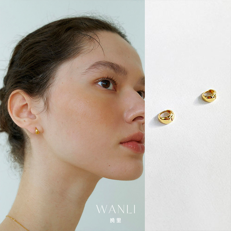 S925纯银几何素圈耳扣耳环女经典