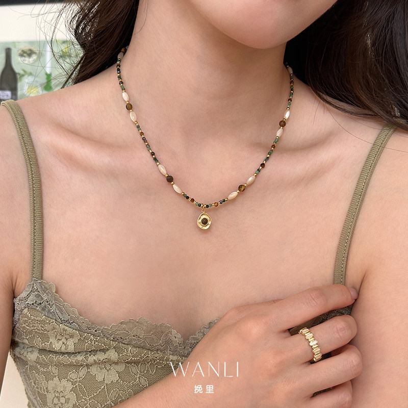 彩色天然石米珠吊坠项链颈链女高级夏天配裙子不掉色2026新款爆款