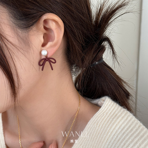 挽里s925银针蝴蝶结耳环秋冬小众