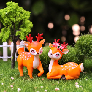 呆萌少女心梅花鹿小摆件可爱情侣小鹿桌面微景观蛋糕装 饰品小摆设