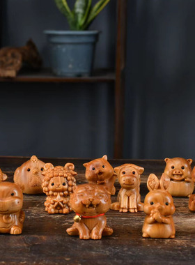 崖柏工艺品木雕十二生肖手把件全套挂件鼠牛景区网红款治愈系文玩