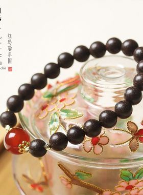 新中式国风超仙古法合香珠黑龙涎手串单圈手链绕指柔红玛瑙女佛珠