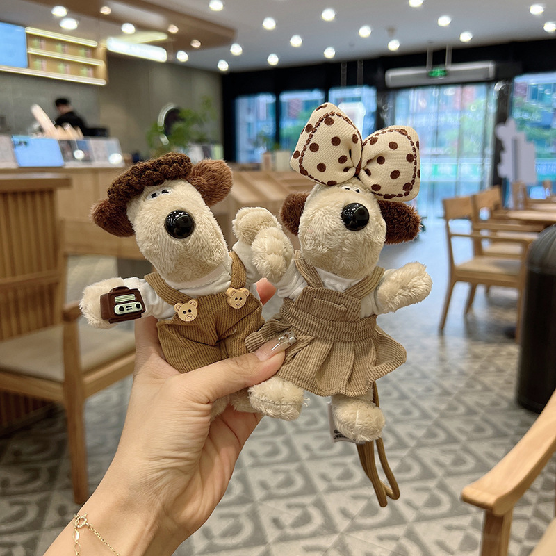 新品美拉德色系卡通毛绒胖狗钥匙扣情侣可爱小狗汽车钥匙链包挂饰