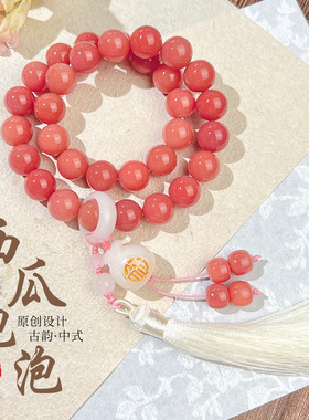 抖音粉紫色菩提子双圈手串女国风手持文玩菩提根盘玩佛珠念珠直销