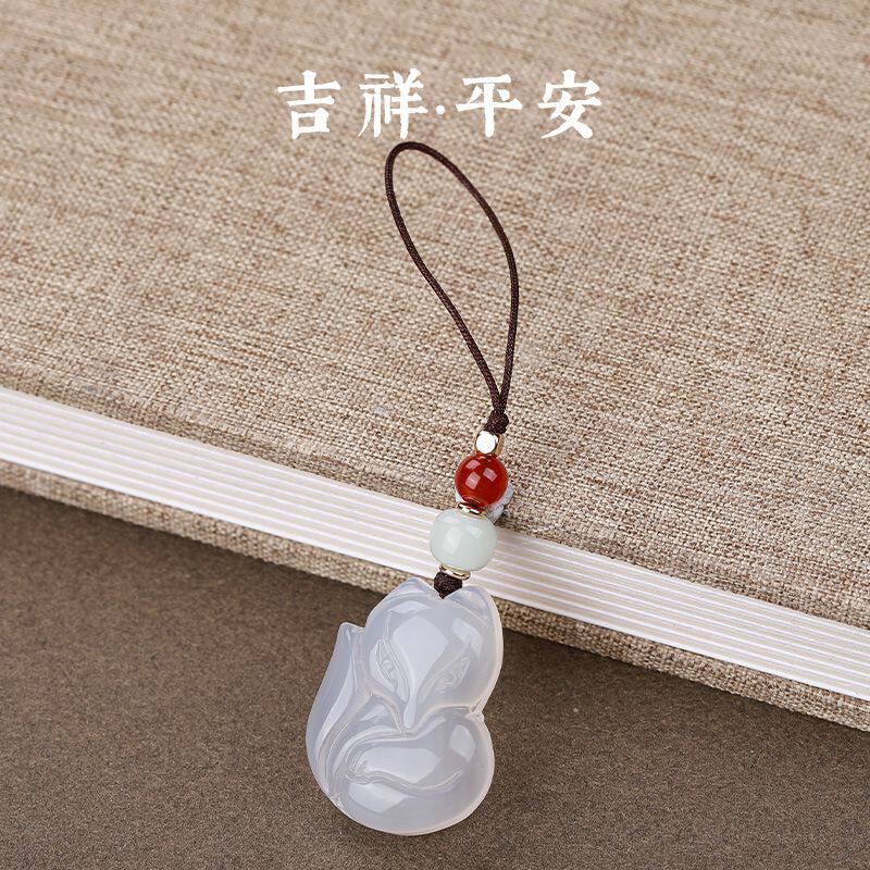 新品天然巴西冰种白玉髓小狐狸挂饰圣诞送礼饰品个性钥匙扣挂件