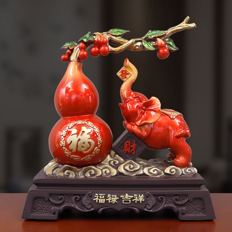 新品树脂工艺品葫芦大象福禄吉祥客厅鱼缸玄关书桌装饰品开业送礼