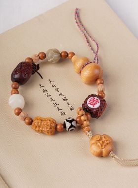 好事花生檀木福禄葫芦多宝佛珠手串库克菩提猫爪手链禅意文玩手持