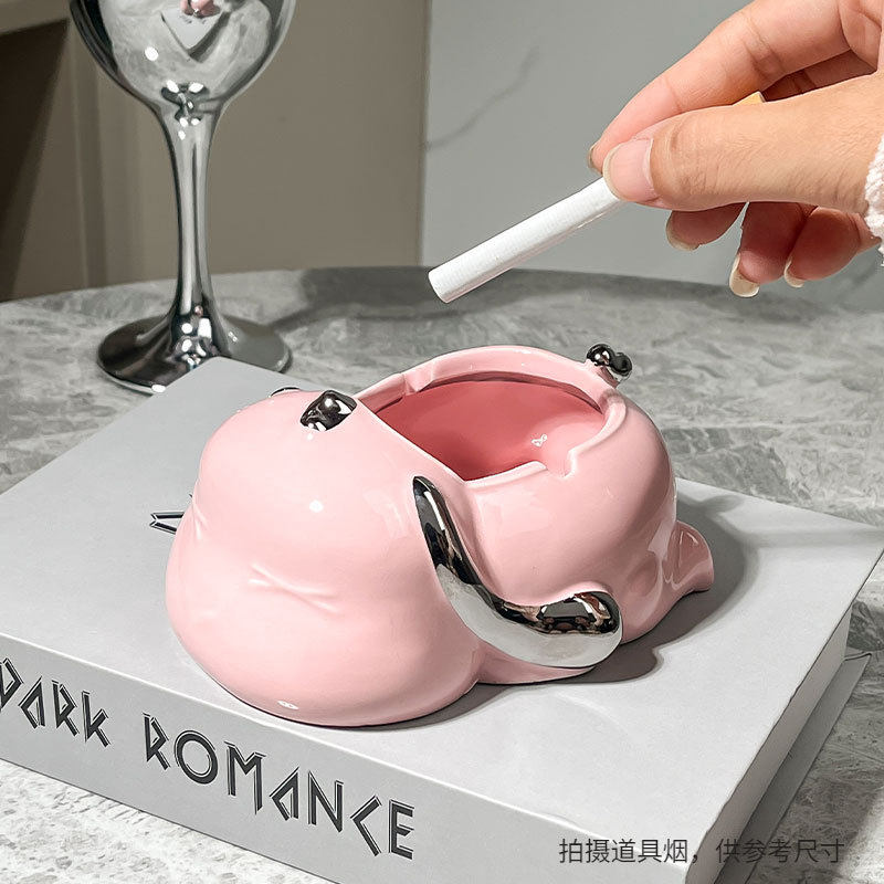 2026家用烟灰缸创意兔子ins奶油风卡通装饰品客厅桌面防飞灰烟缸