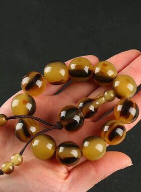 2026新品仿蜜蜡羊角手链时尚佛珠手串 民族风仿牛角饰品地摊景区