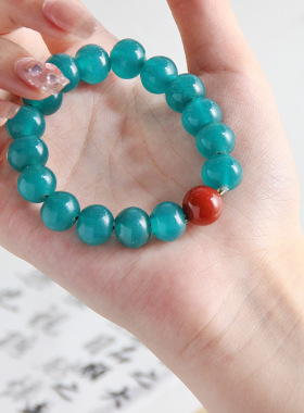 新款淄博老琉璃手串网红湖绿色手串博山复古佛珠手链景区送礼