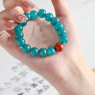 新款淄博老琉璃手串网红湖绿色手串博山复古佛珠手链景区送礼