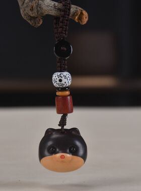 小众黑檀紫檀木拼色雕刻柴犬汽车钥匙扣情侣背包木质工艺品挂件