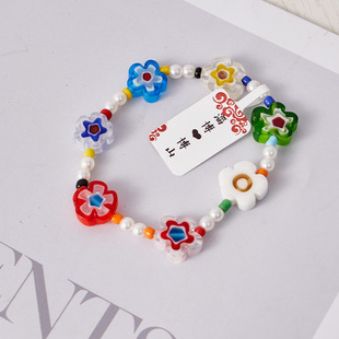 新品琉璃手串淄博博山古法小花切花手链男女串珠子珍珠文玩送礼