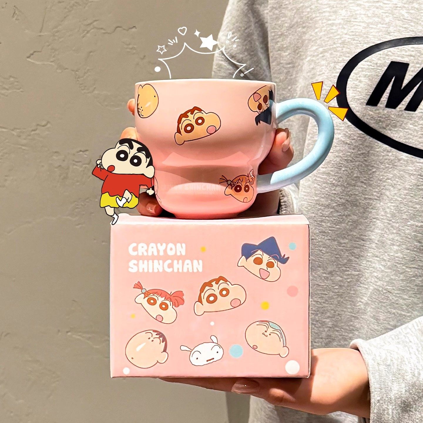 蜡笔小新陶瓷带勺喝水马克杯可爱