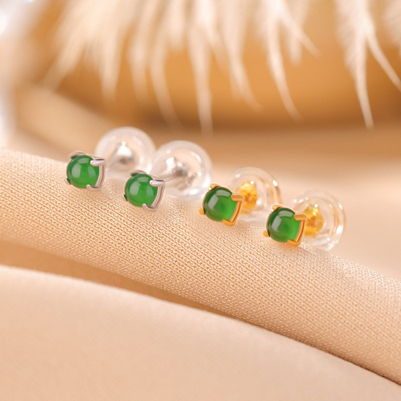 九世银S925纯银镀金翡翠复古时尚简约圆珠耳钉气质百搭几何银耳饰,饰品/流行首饰/时尚饰品新,耳钉,淘宝优惠券,粉丝福利购,淘宝优惠卷