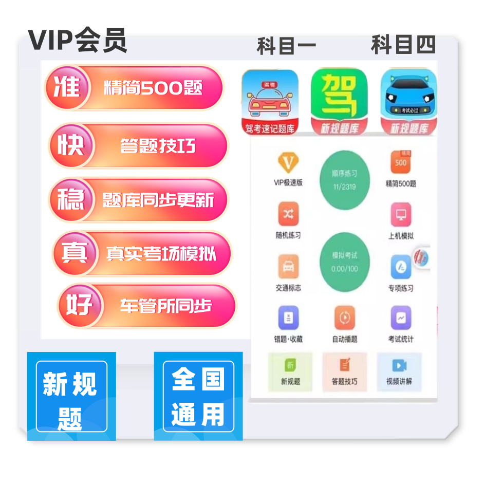 驾考vip宝典口诀会员精选题速记科一四全套驾校一点通车轮驾考通