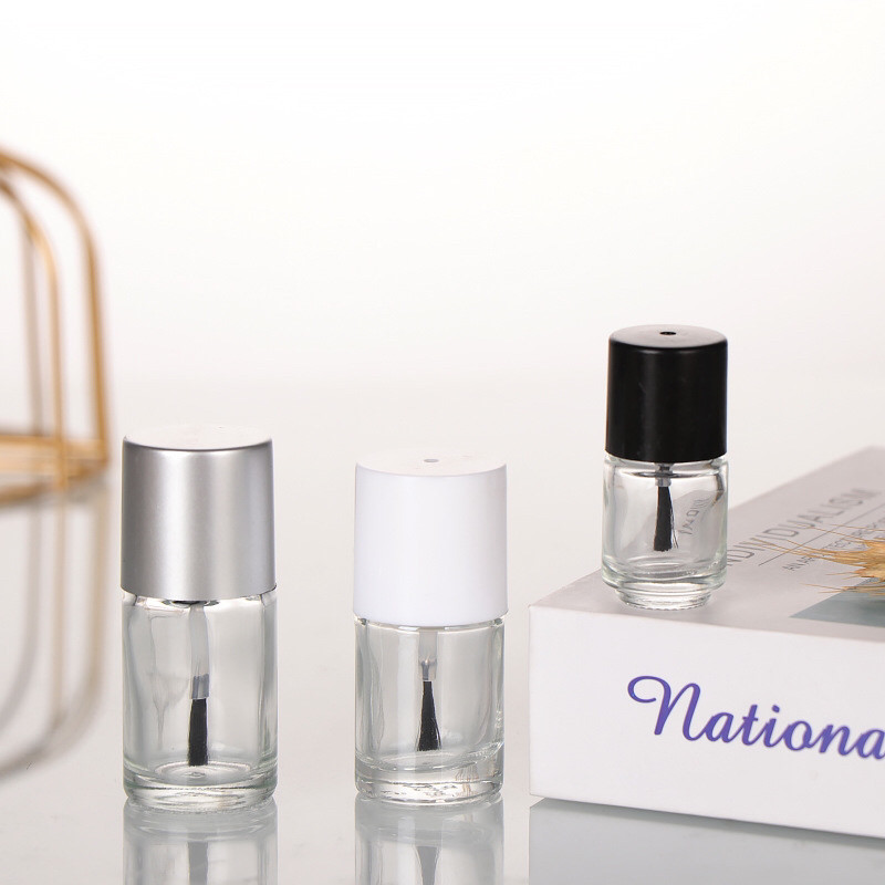 黑白银色瓶盖透明指甲油玻璃瓶5-10-15ml带毛刷圆形化妆品分装瓶