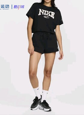 Nike耐克字母印花纯棉套头圆领简约透气运动短袖T恤FZ2856-010