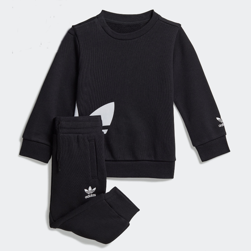 Adidas阿迪达斯儿童春秋时尚简约舒适黑色运动薄款休闲套装FM5601
