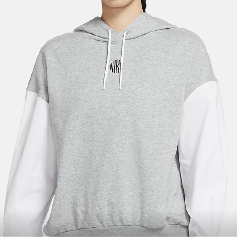 NIKE耐克运动拼色长袖灰色套头百搭连帽休闲风运动卫衣DD5053-063