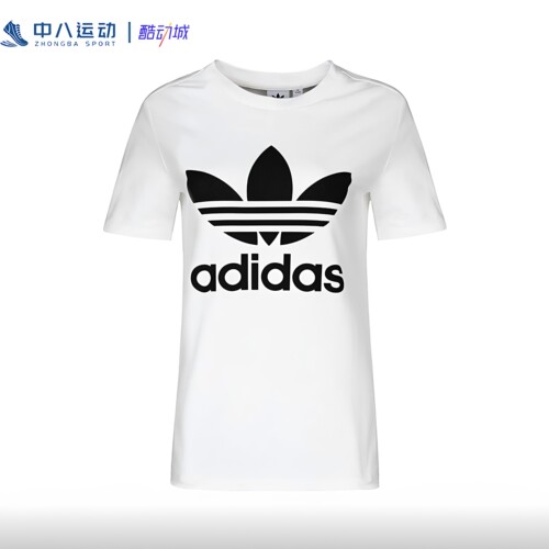 Adidas阿迪达斯女款纯棉三叶草圆领透气经典大logo休闲短袖CV9889