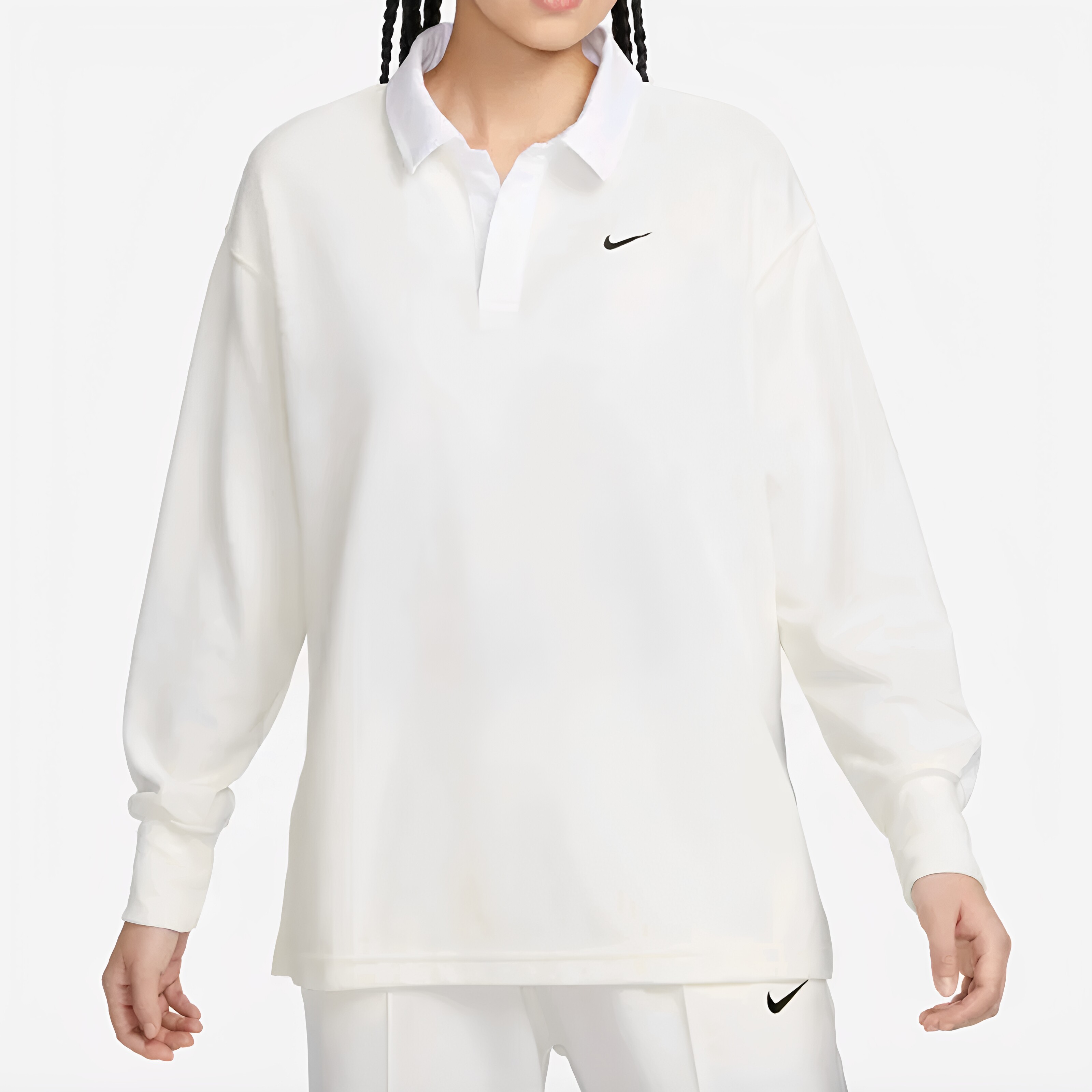 Nike耐克学院风修身翻领套头开衩落肩休闲简约长袖T恤FB8721-133