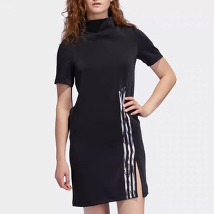 Adidas阿迪达斯三叶草夏季透气女子立领开叉休闲连衣裙FN2782