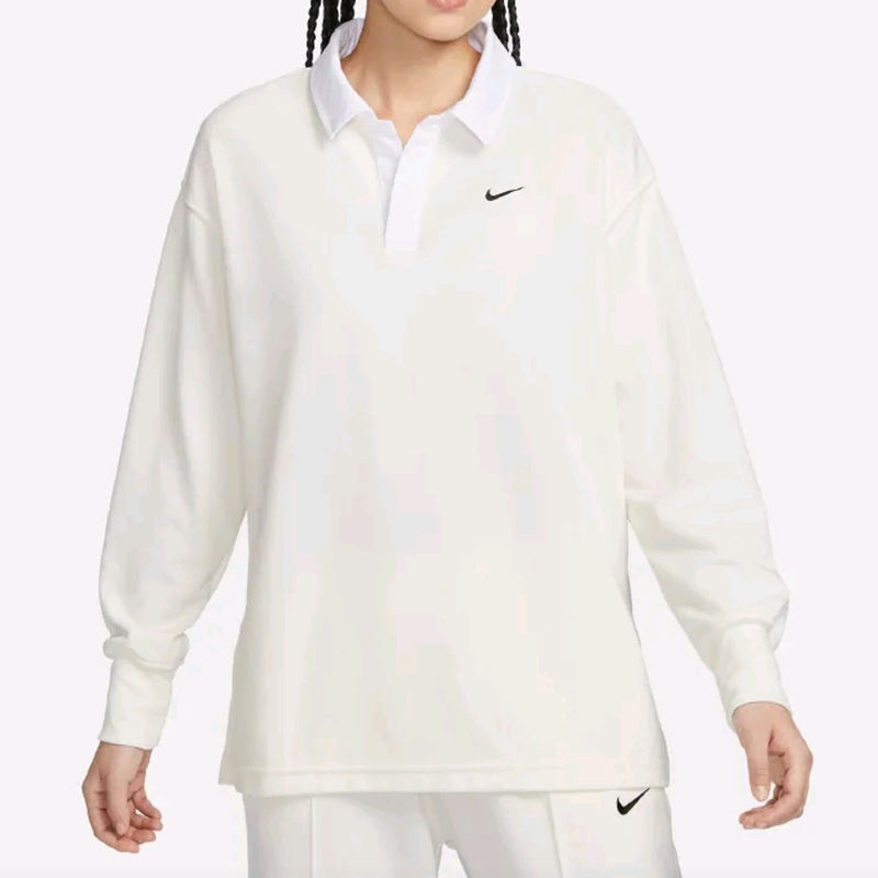 Nike耐克学院风修身翻领套头开衩落肩休闲简约长袖T恤FB8721-133