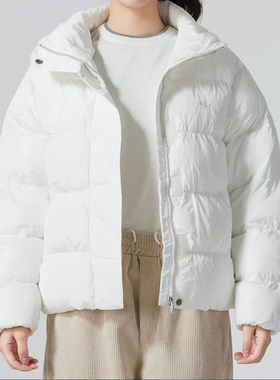L码Adidas阿迪达斯女子立领保暖短款舒适百搭宽松休闲棉服IJ8236