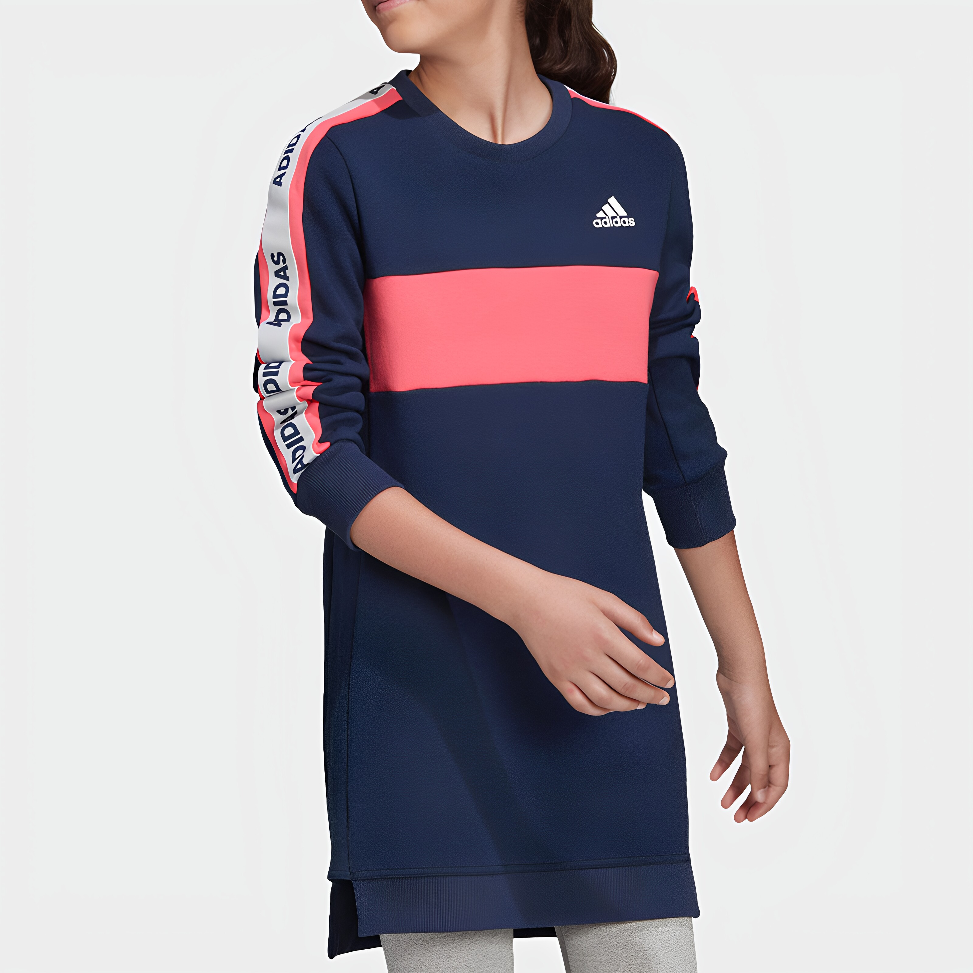 Adidas阿迪达斯大童圆领长款简约薄款时尚百搭运动休闲卫衣EK0222
