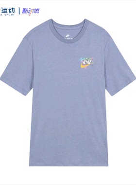 NIKE/耐克图案印花圆领纯棉柔软舒适纯色T恤运动短袖FD6637-493