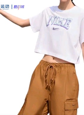 Nike耐克字母印花短款纯棉套头宽松圆领运动休闲短袖FZ2856-100