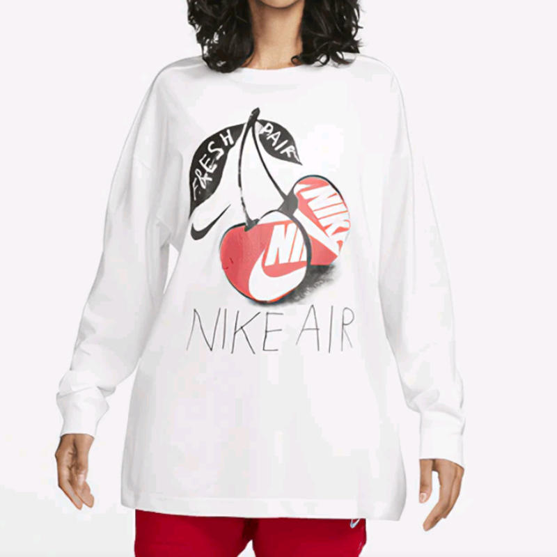 Nike耐克纯棉圆领女款运动时尚潮流简约百搭长袖T恤FD2567-100