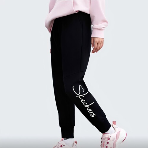 Skechers斯凯奇时尚女款百搭纯色宽松运动休闲长裤L421W031-0018