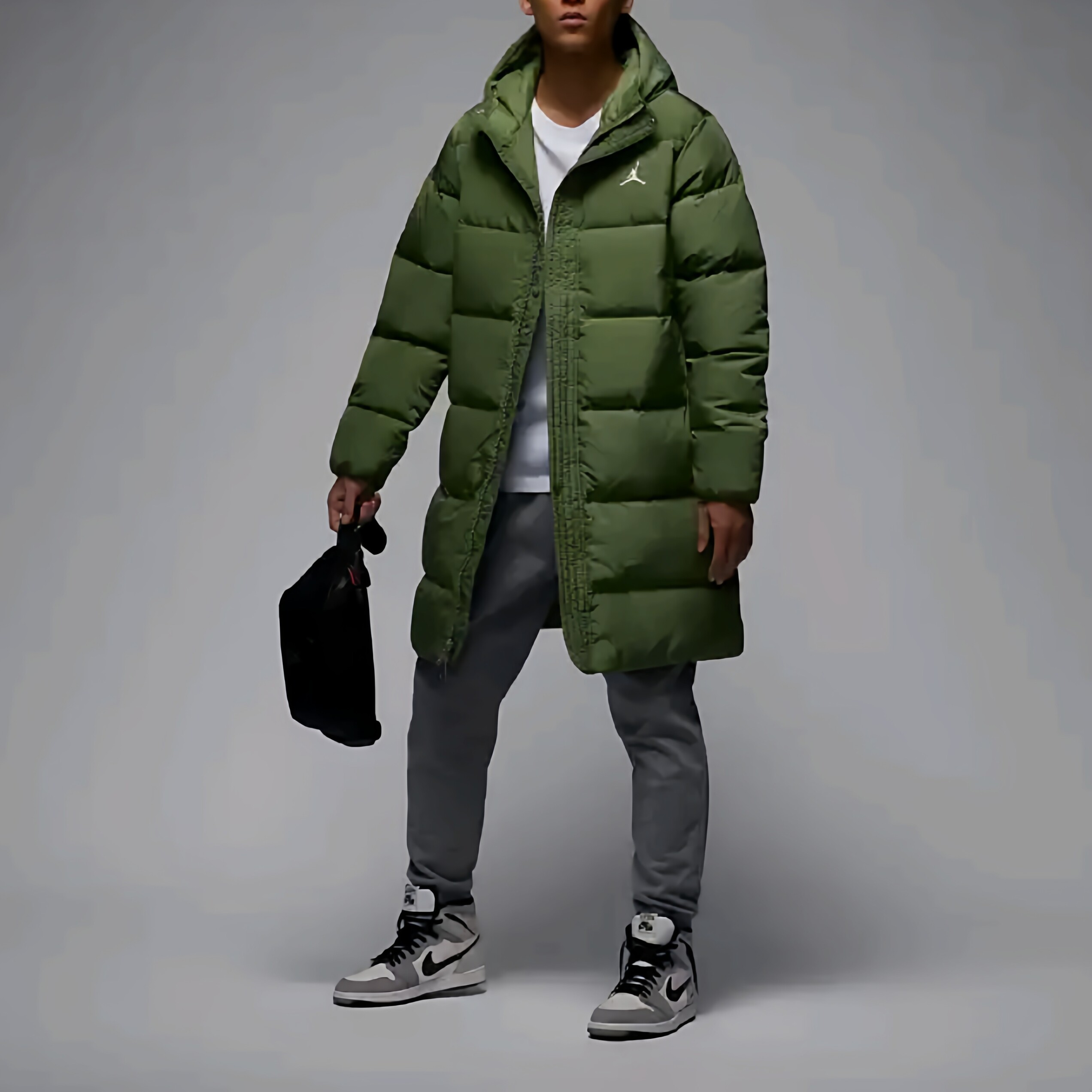 XL码Nike耐克男子纯色连帽长款休闲保暖羽绒服FB7314-340