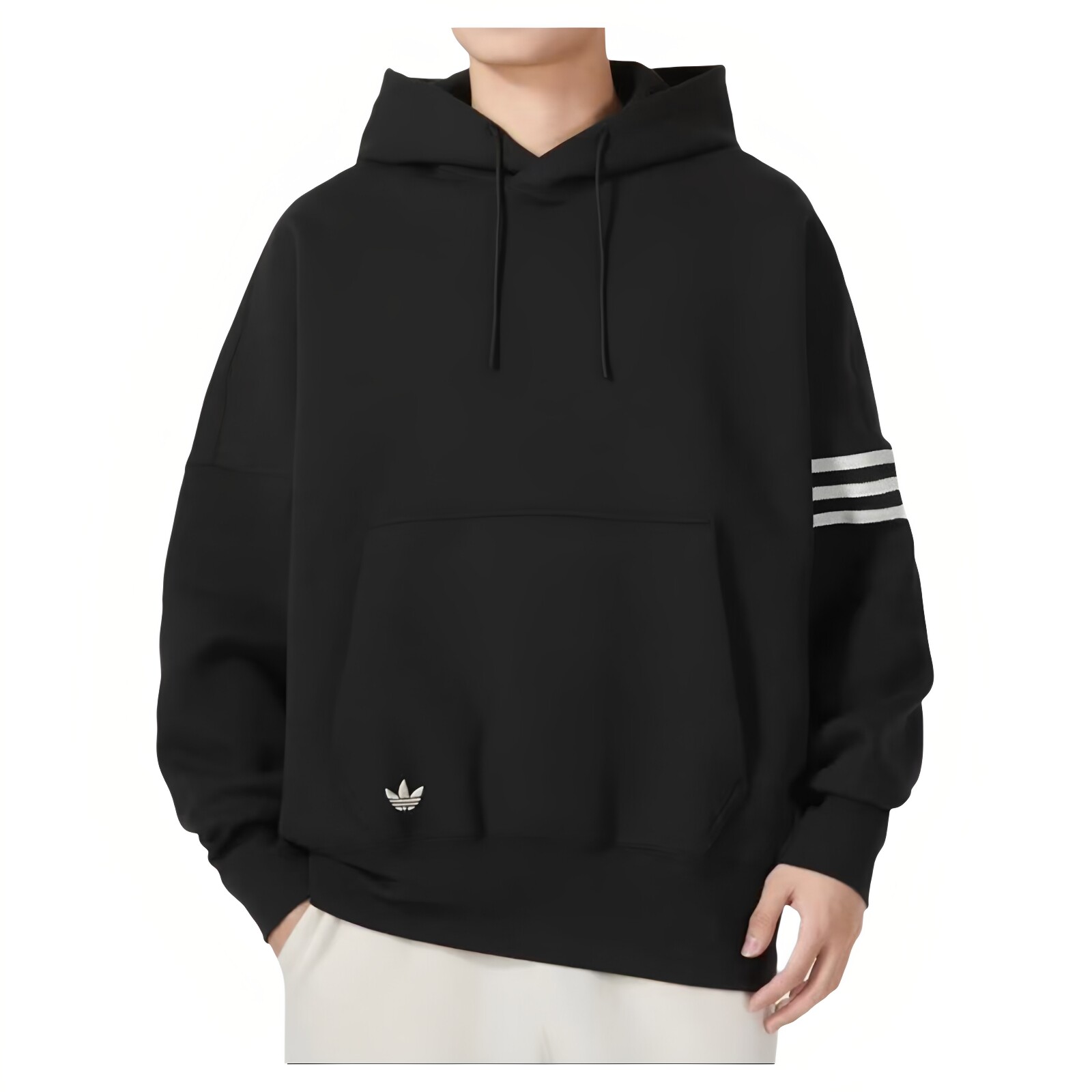 S码Adidas阿迪达斯男子三条纹连帽套头衫潮流休闲长袖卫衣HM1871