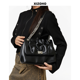 高级感褶皱云朵包24新款 百搭通勤手提包链条腋下包单肩斜挎流浪包